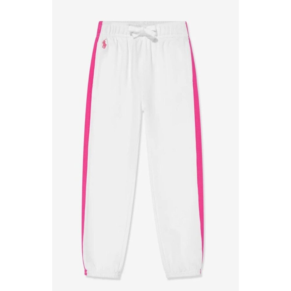 NWT Polo Ralph Lauren Girls Side Stripe Joggers White Pink Size M 8-10 $55 [jb]